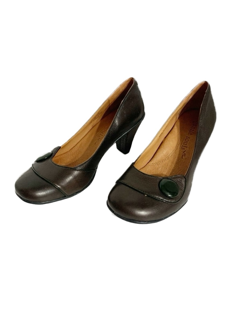 Gentle Souls by Kenneth Sole O Gee Brown Leather Slip On Comfort Heels Round Toe